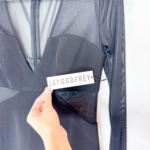 NWT JAYGODFREY Little Black Dress sheer illusion cutouts mini - Picture 5 of 8